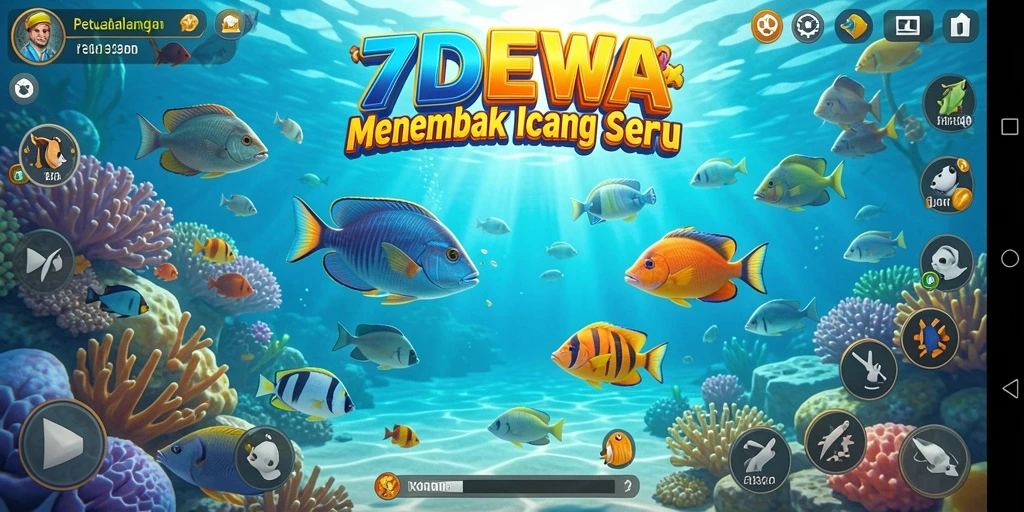 Screenshot gameplay 7DEWA menampilkan aksi menembak ikan yang seru.