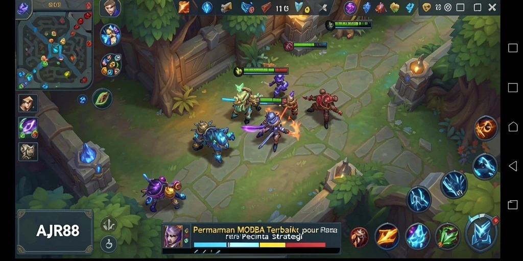Screenshot gameplay AJR88 menampilkan aksi seru dalam pertempuran MOBA.