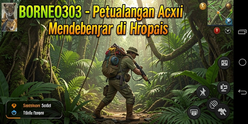 Tampilan gameplay mendebarkan dari BORNEO303 di tengah hutan tropis.