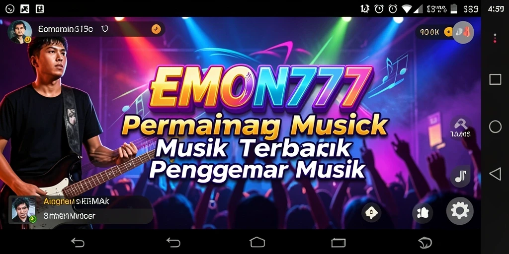 Screenshot gameplay EMON777 menampilkan permainan musik yang seru.