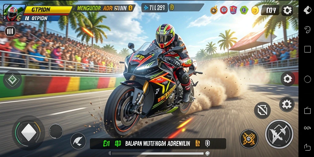 Gameplay seru GTPIDN dengan balapan motor yang mendebarkan.