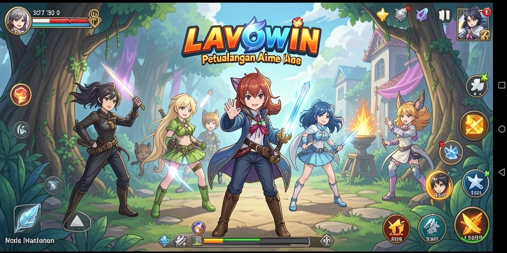 Tampilan menawan dari gameplay LAVOWIN yang penuh warna dan karakter Anime.