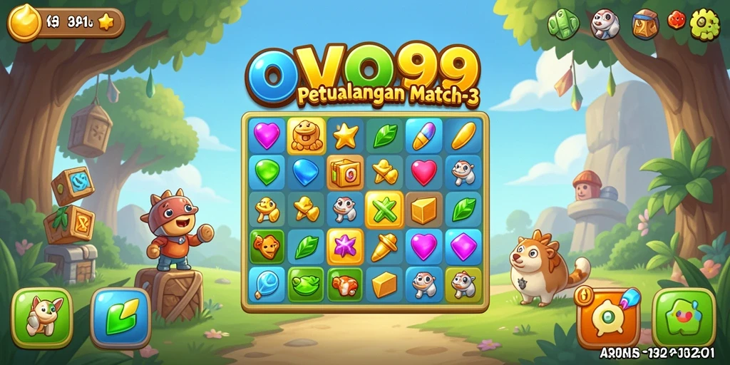 Tampilan gameplay OVO99 dengan grafis cerah dan menawan.