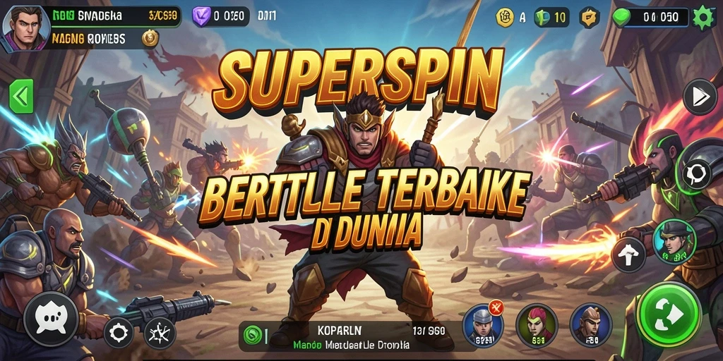 Tangkapan layar gameplay SUPERSPIN yang menunjukkan aksi pertempuran yang mendebarkan.